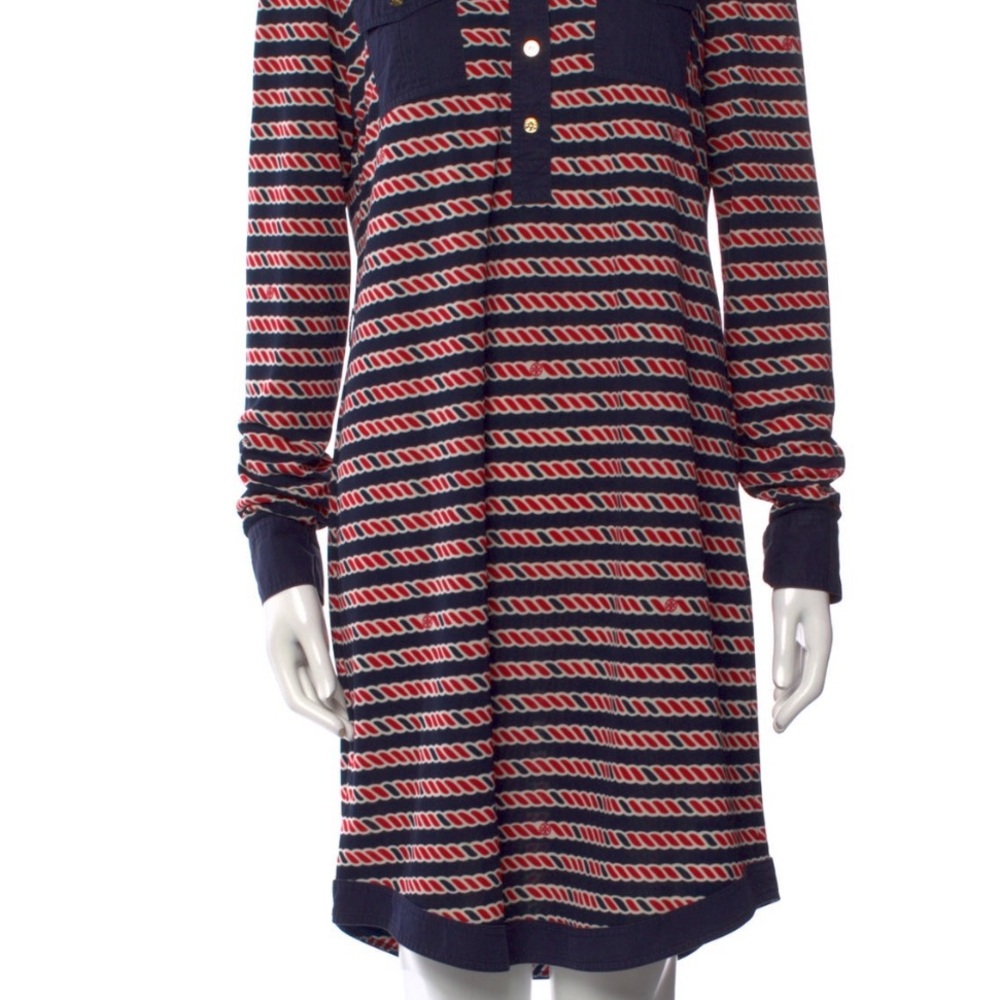 Tory Burch Navy and Red Chain Pattern Dress